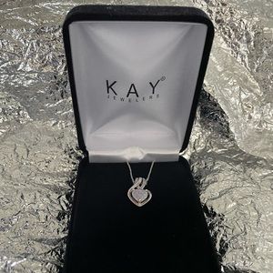 Kay Jewelers 14 K White Gold Heart shaped Opal and Diamond Necklace